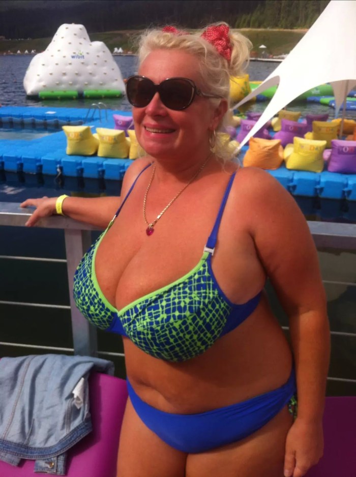 Elderly in a swimsuit from the back