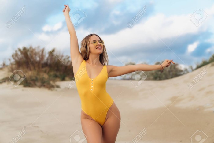 Actress in a yellow swimsuit