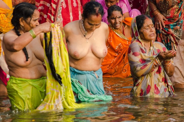Women bathe naked