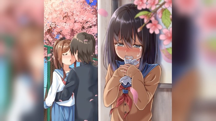 Anime girl looks in the face