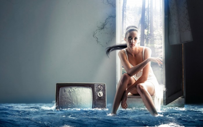 Girl in the water in the room