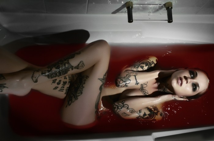 Gloomy photo shoot in the bathroom