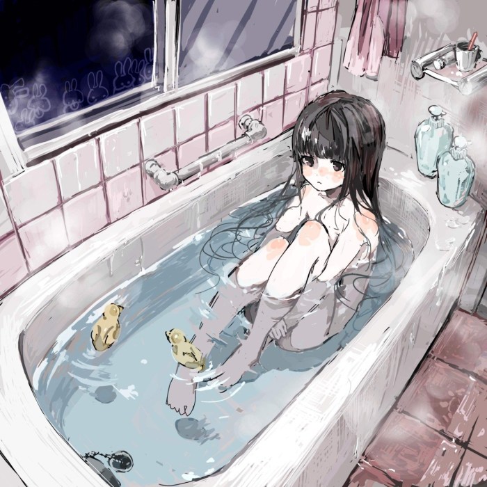 Anime girl in the bath