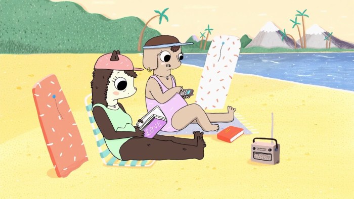 The wife is sunbathing