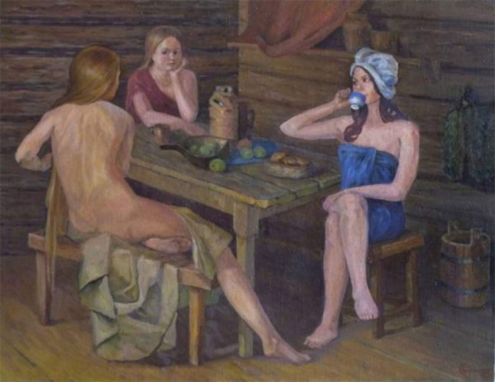 Naked women in a public bath