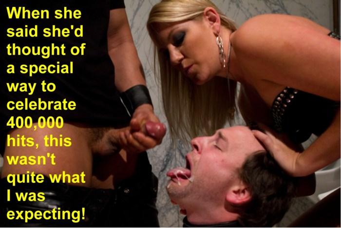 The crossdresser is lowered into the mouth