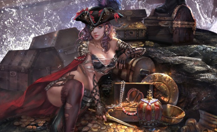 Woman Pirate with bare tits