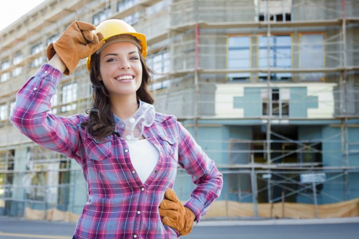 Beautiful girl at a construction site