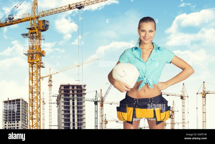 Girl at the construction site semi -development