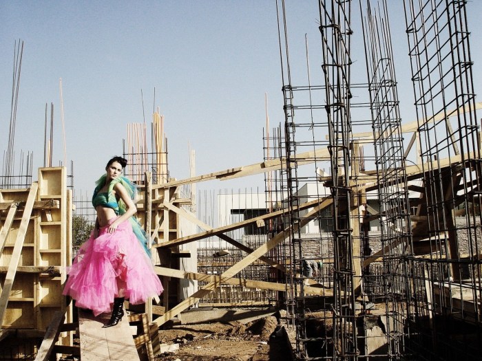Girl at a construction site