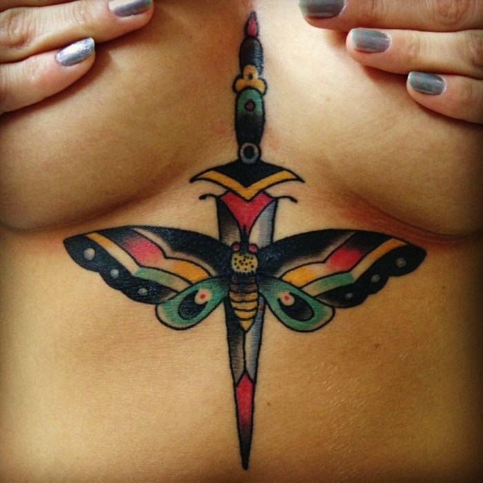 Tattoo butterfly on the neck