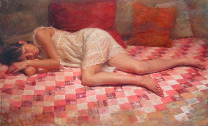 Painting girl on the bed