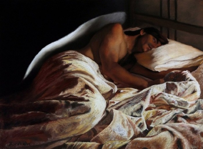 Painting girl on the bed