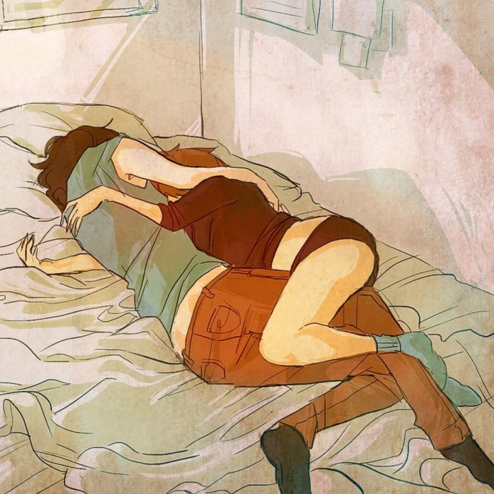 Girls sleep in an embrace art