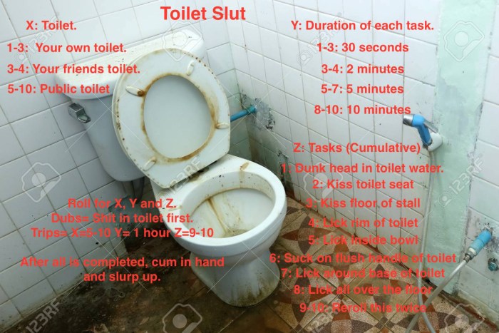The girl is pushing on the toilet