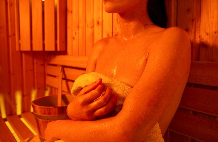 Beautiful girls in steam room