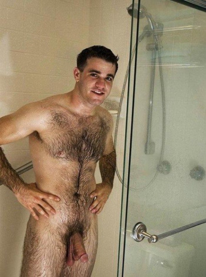 Naked hairy guys in the shower