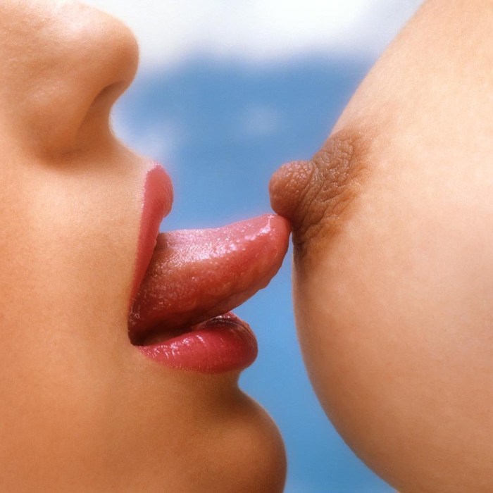 Licking nipples close -up