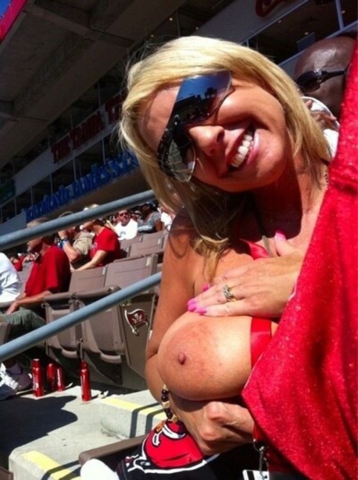 Huge breasts in public