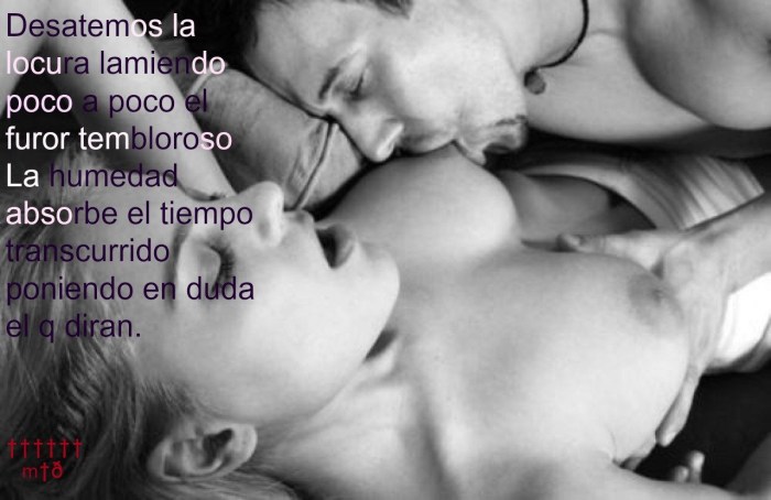 Man caresses female breasts