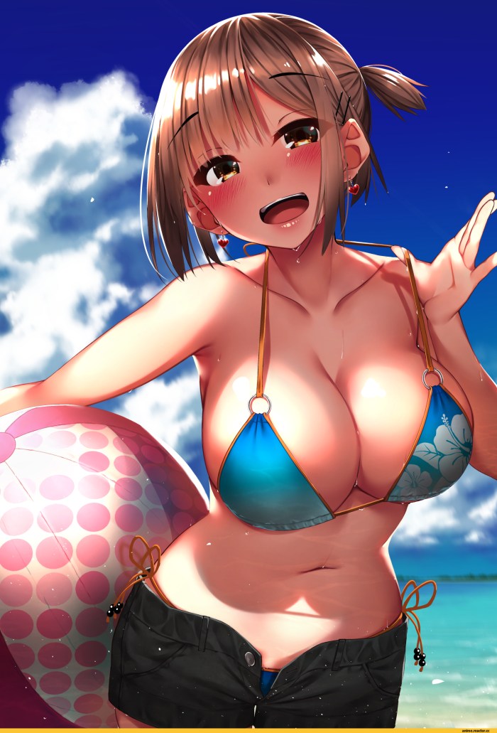 Anime big breasts in a swimsuit