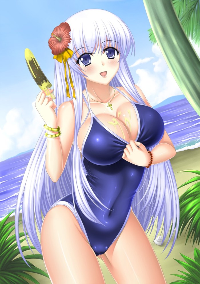 Anime girls with big tits in a swimsuit