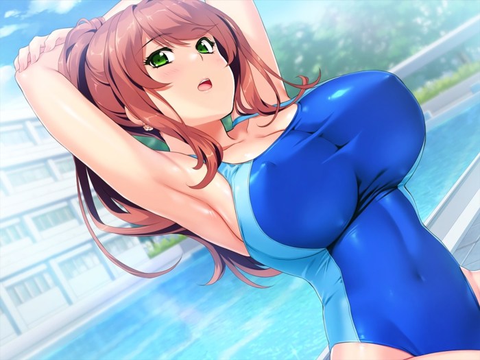 Anime girls with big breasts in swimsuits
