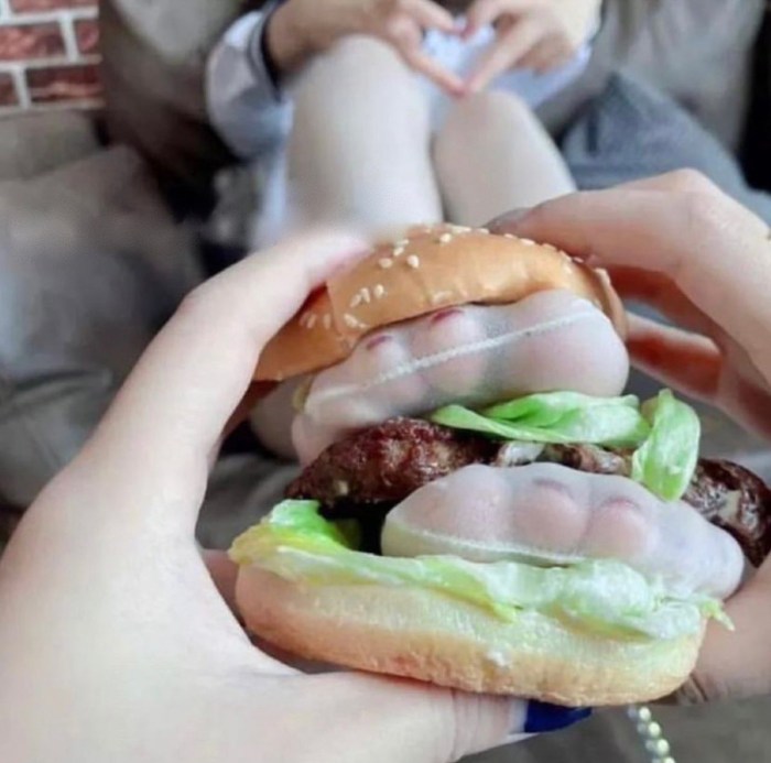 The leg in the burgers