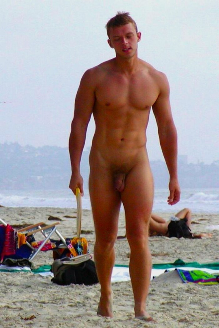 Naked man on the beach without panties