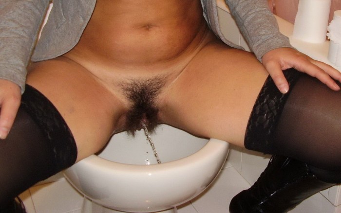 Hairy pussy in the toilet