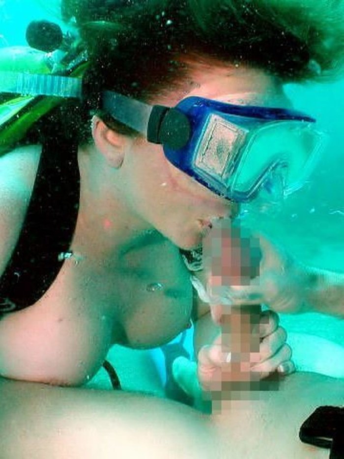 Fucking underwater with scuba dummy