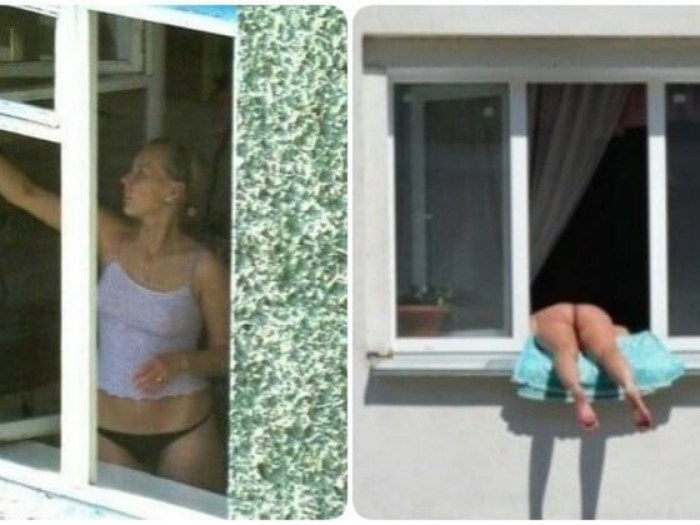 Girl sunbathing on the balcony