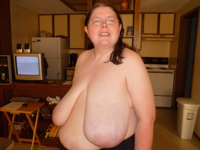 Huge hanging boobs to the navel