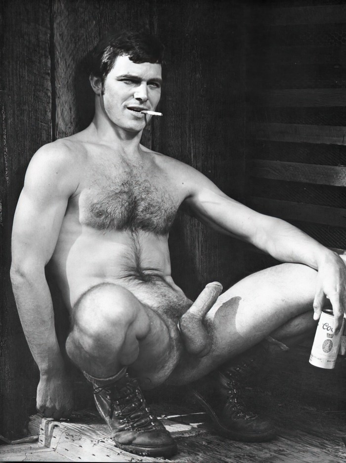 Naked actors of a retro man