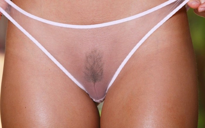 Hairy pubes in thongs