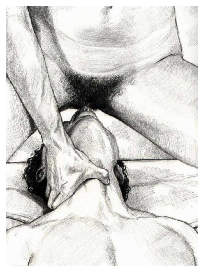 Cunnilingus drawing with a pencil