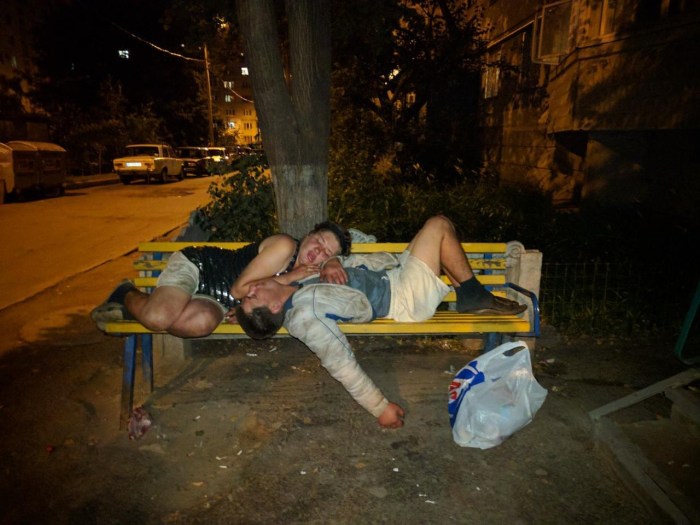 Drunk naked on a bench