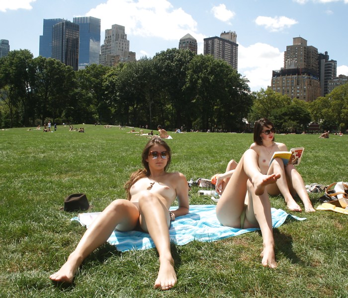 Girls sunbathe in the Nude Park