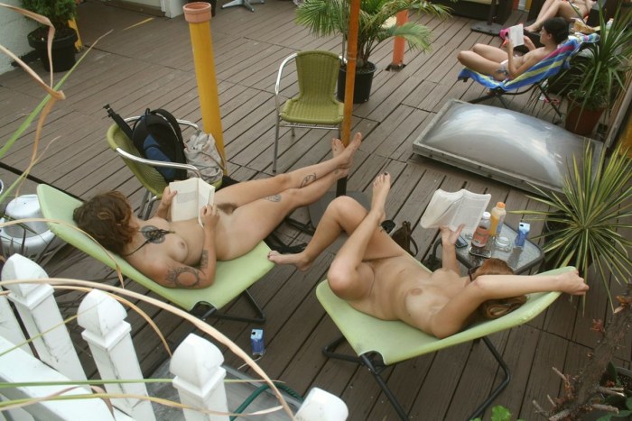 Girls sunbathe in the Nude Park