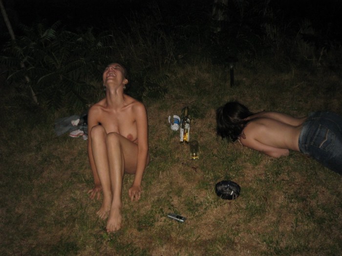 Drunk naked women in nature