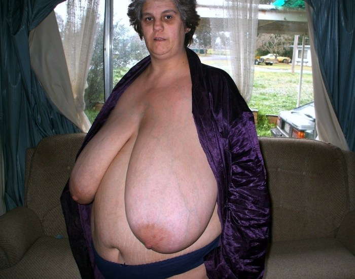 Big boobs of elderly women