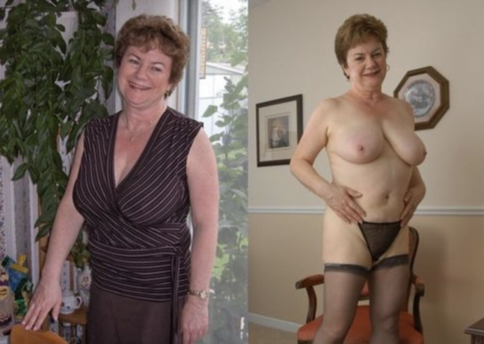 Old ladies in clothes and without