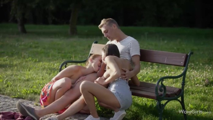 Naked in the park on a bench