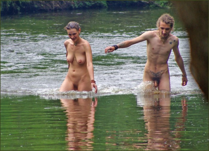 Boys and girls bathe naked